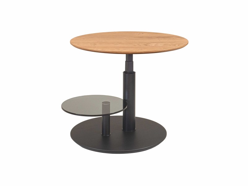 Couchtisch - höhenverstellbar, Durchmesser ca. 75 cm, Wildeiche furniert