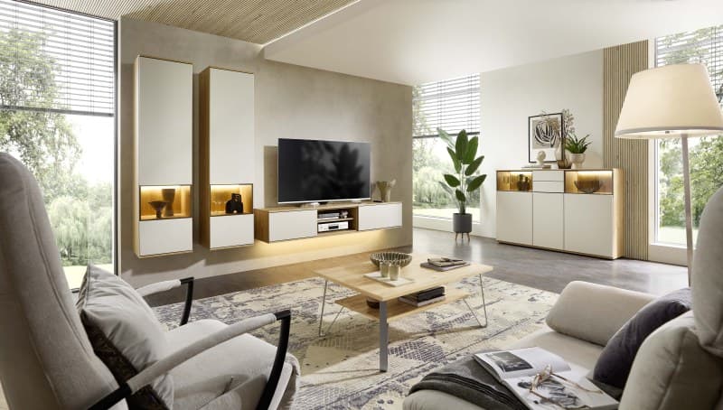 Wohnwand - Risseiche, Sandbeige