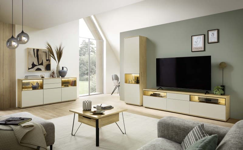 Wohnwand - Risseiche, Sandbeige