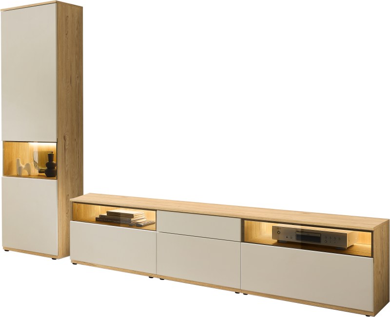Wohnwand - Risseiche, Sandbeige