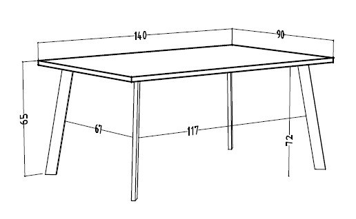 Esstisch - LB ca. 140x90 cm, Asteiche, Schwarz