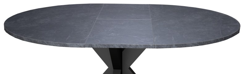 Esstisch - ausziehbar, Ø/H ca. 130x79 cm, Keramikoptik grau, Schwarz
