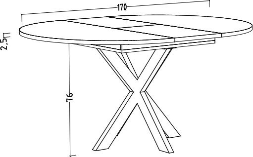 Esstisch - ausziehbar, Ø/H ca. 130x79 cm, Keramikoptik grau, Schwarz