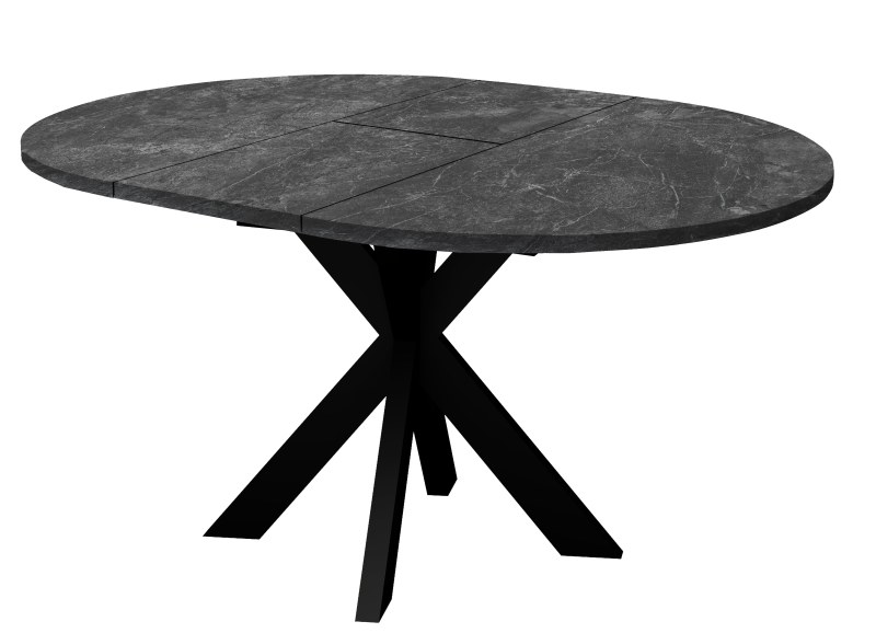 Esstisch - ausziehbar, Ø/H ca. 130x79 cm, Keramikoptik grau, Schwarz