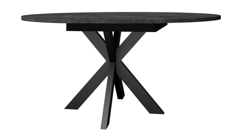 Esstisch - ausziehbar, Ø/H ca. 130x79 cm, Keramikoptik grau, Schwarz
