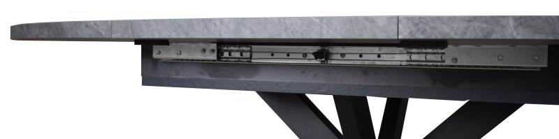 Esstisch - ausziehbar, Ø/H ca. 130x79 cm, Keramikoptik grau, Schwarz