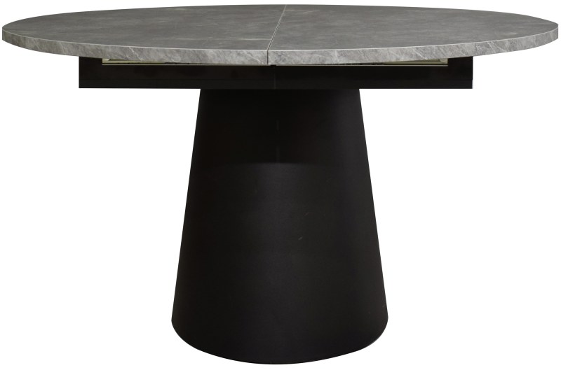 Esstisch - ausziehbar, Ø/H ca. 130x75 cm, Keramikoptik grau, Schwarz