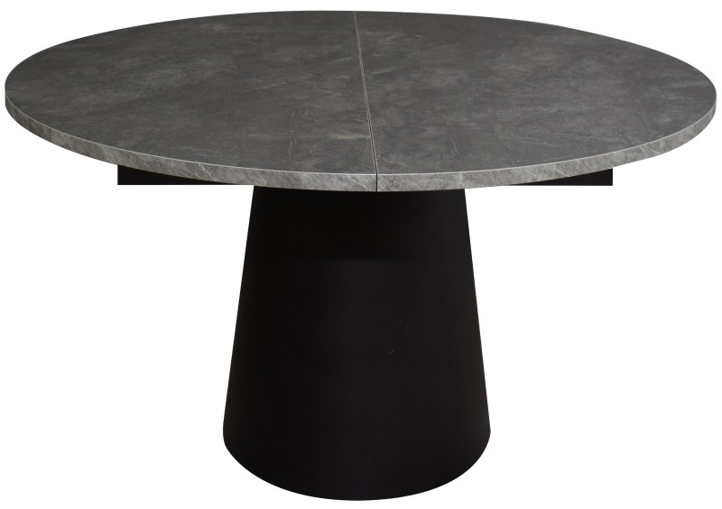Esstisch - ausziehbar, Ø/H ca. 130x75 cm, Keramikoptik grau, Schwarz
