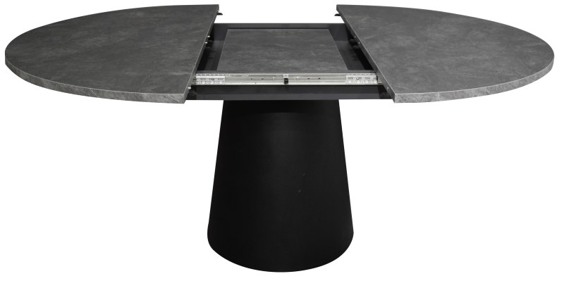Esstisch - ausziehbar, Ø/H ca. 130x75 cm, Keramikoptik grau, Schwarz