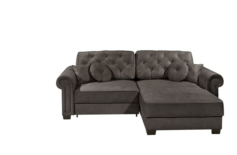 Ecksofa - Sofa 2-Sitzer mit Longchair rechts, Schlaffunktion mit Bettkasten, Stoff, Espresso