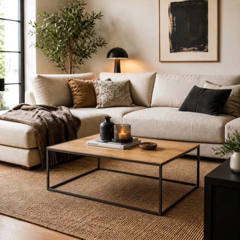 Couchtisch - LB ca. 100x60 cm, Asteiche, Schwarz