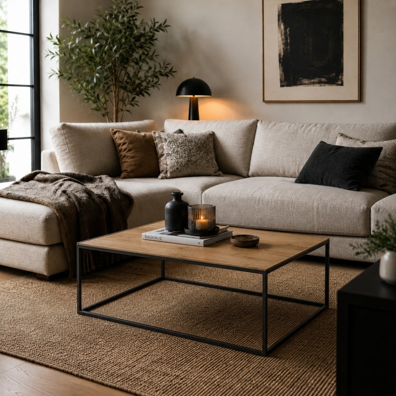 Couchtisch - LB ca. 100x60 cm, Asteiche, Schwarz