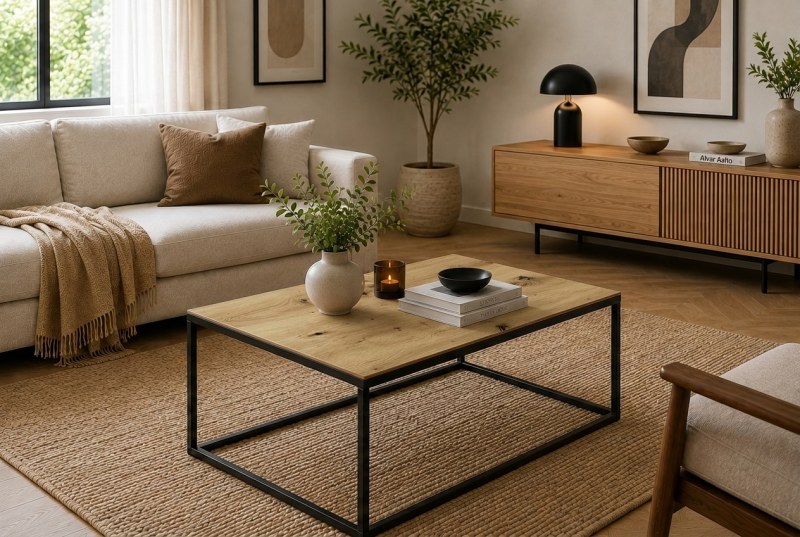 Couchtisch - LB ca. 100x60 cm, Asteiche, Schwarz