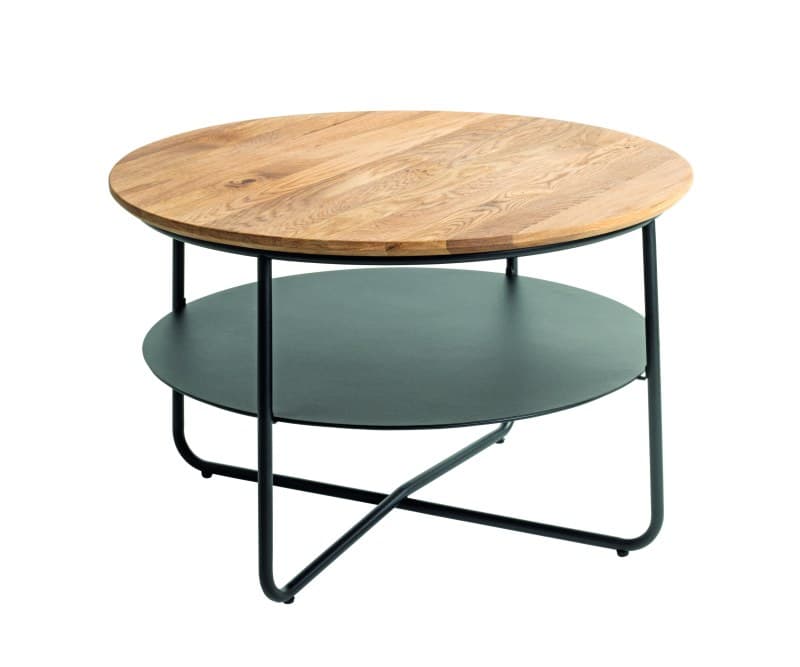 Couchtisch - Ø/H ca. 70x45 cm, Eiche massiv geölt, Schweizer Kante, Schwarz