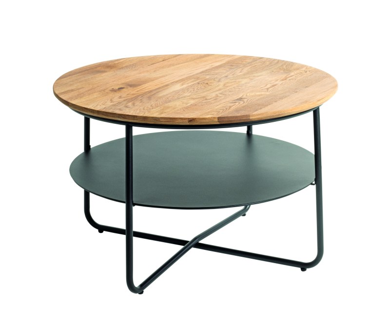 Couchtisch - Ø/H ca. 70x45 cm, Eiche massiv geölt, Schweizer Kante, Schwarz