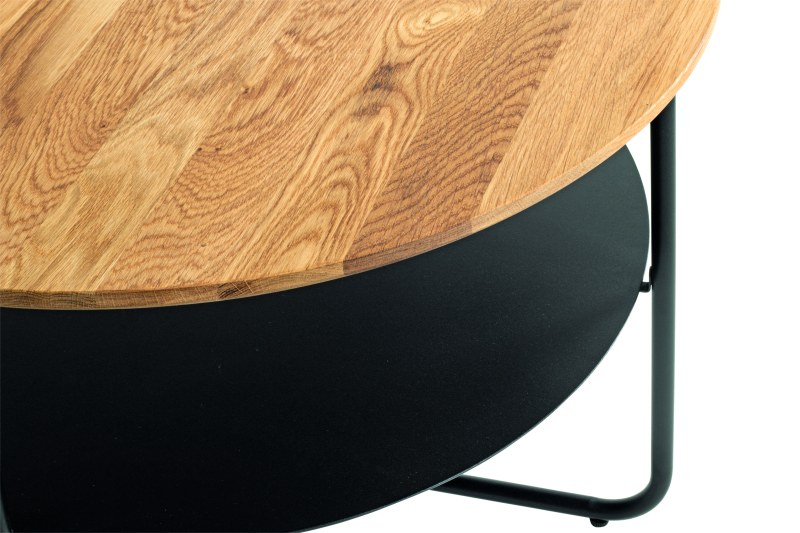 Couchtisch - Ø/H ca. 70x45 cm, Eiche massiv geölt, Schweizer Kante, Schwarz