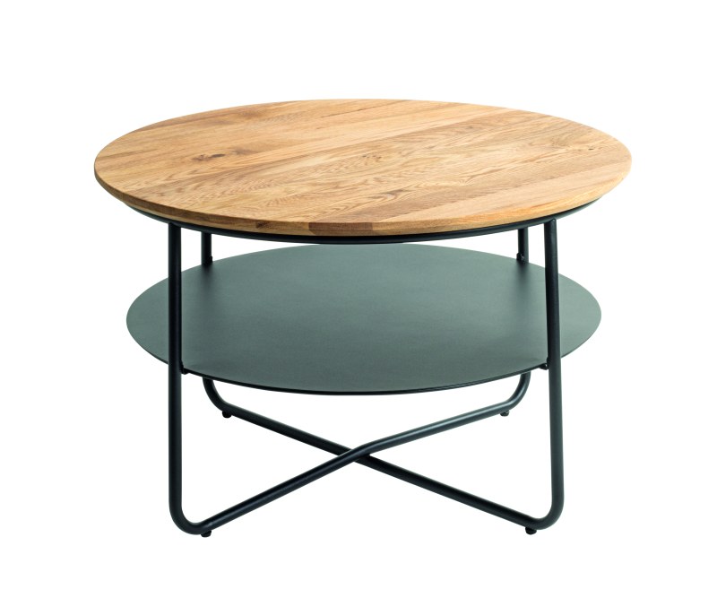 Couchtisch - Ø/H ca. 70x45 cm, Eiche massiv geölt, Schweizer Kante, Schwarz