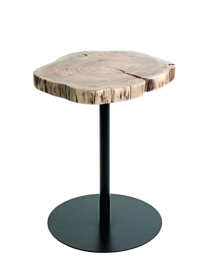 Beistelltisch - Ø/H ca. 40x50 cm, Akazie massiv naturbelassen, Schwarz
