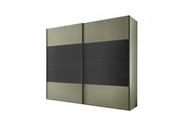 Schwebetürenschrank - B. ca. 252 cm, Salbei Dekor, Mittelband Anthrazit
