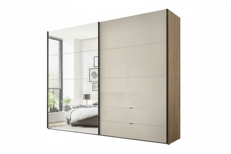 Schwebetürenschrank - B. ca. 306 cm, Dekor Sand, Sandglas und Spiegel