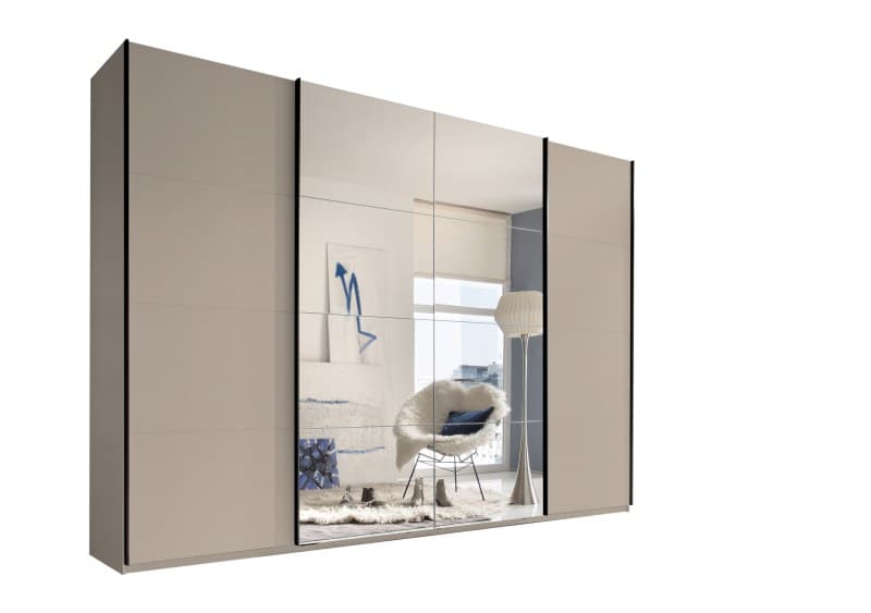 Schwebetürenschrank- B ca. 315 cm, Kaschmir, Spiegel