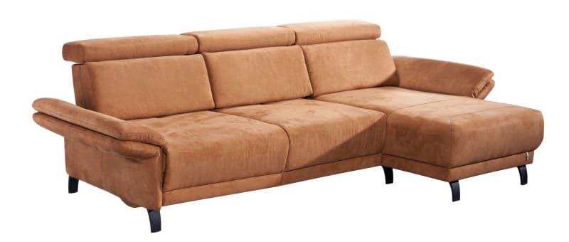 Ecksofa - 2-Sitzer mit Longchair rechts, Sitztiefe verstellbar, Stoff, Rost