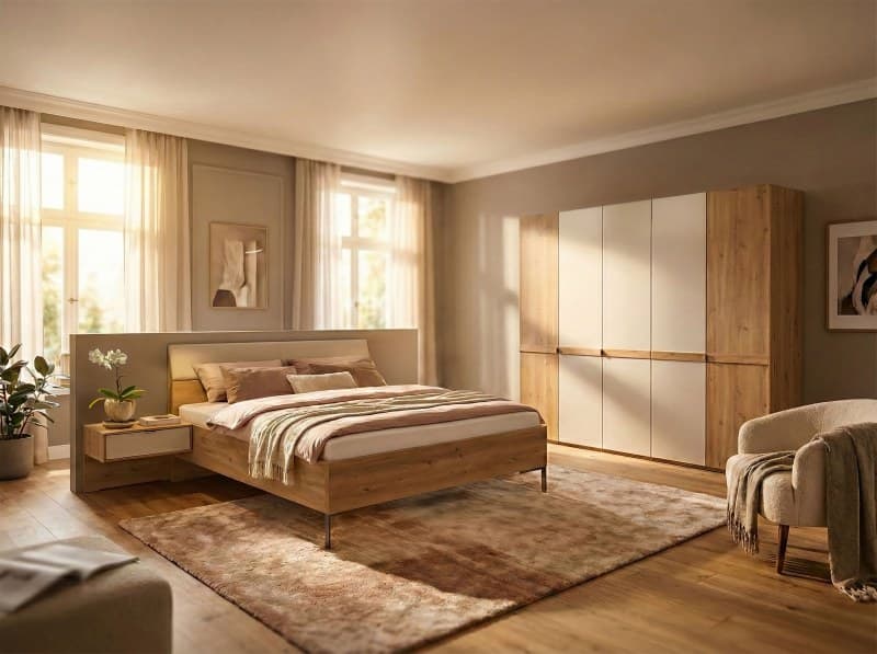 Schlafzimmer - Bianco-Eiche, Champagner, Dekor