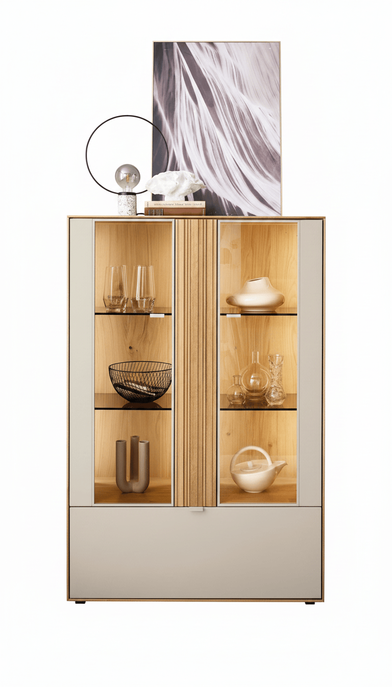 Highboard - Wildeiche massiv, Absetzungen Perla