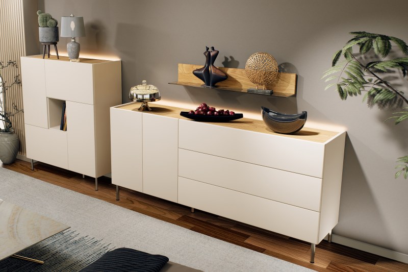 Highboard - Kaschmir, Absetzung Eiche Bianco