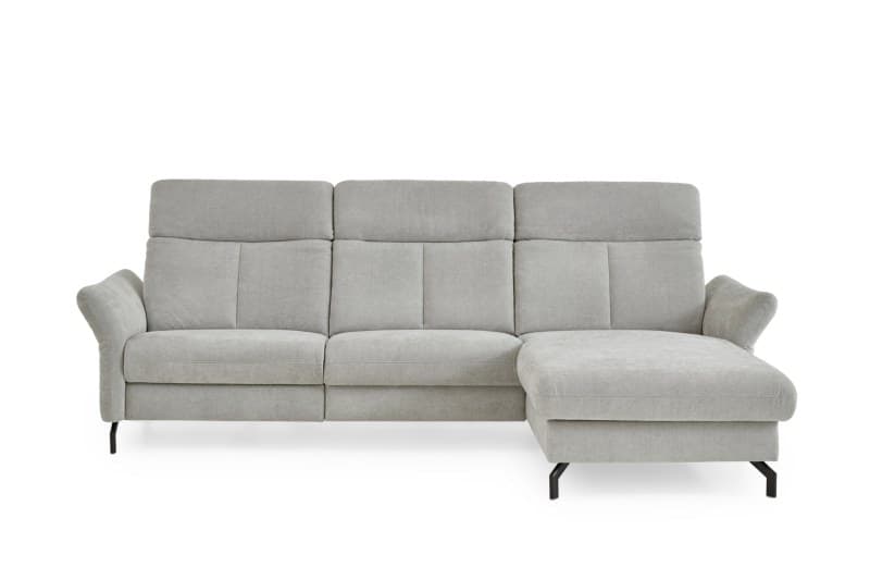 Ecksofa - 2-Sitzer mit Longchair rechts, Kopfteil verstellbar, Stoff, Silbergrau