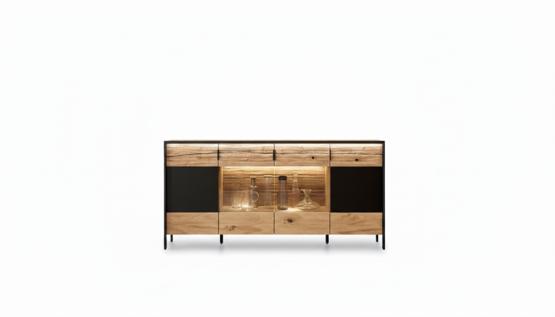 Sideboard mit Beleuchtung - Wildeiche massiv