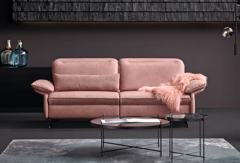 Sofa - 2,5-Sitzer, Kopfteil verstellbar, Leder, Lachs