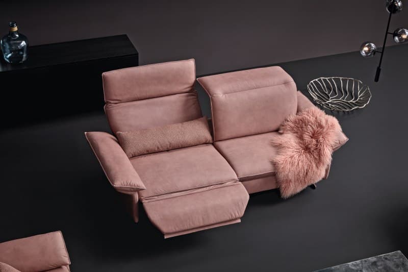 Sofa - 3-Sitzer, Kopfteil verstellbar, Sitztiefe/Fußteil verstellbar motorisch, Leder, Lachs