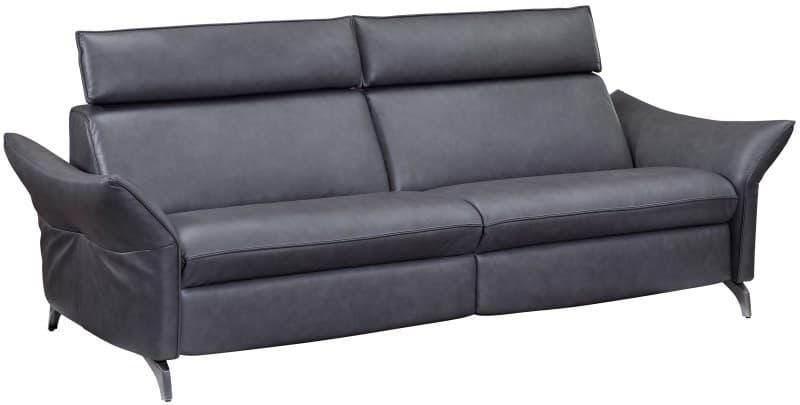 Sofa EM St. Moritz - 2,5-Sitzer, Relaxfunktion inkl. höhenverstellbare Kopfstütze, Leder, Kohle