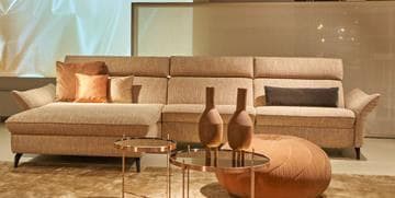 Ecksofa - Longchair links mit 3-Sitzer, Relaxfunktion motorisch, Stoff, Sand