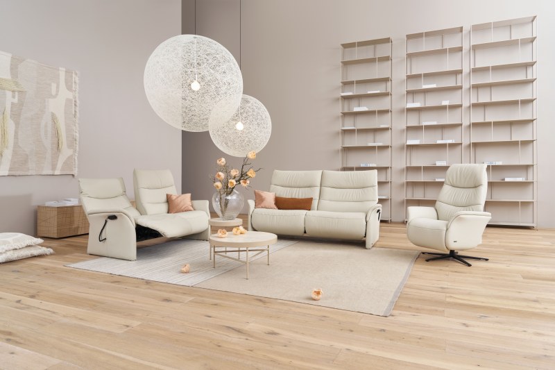 Sofa - 3-Sitzer, Relaxfunktion motorisch, Leder, Beige
