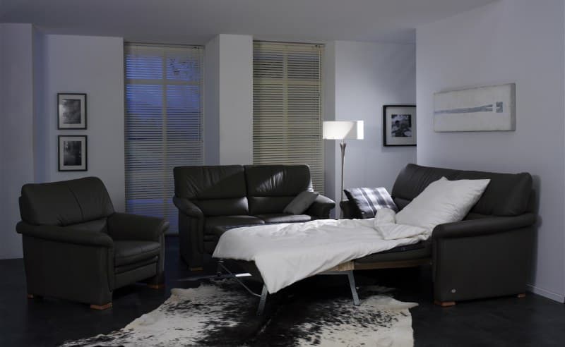 Doppelbett - 2-Sitzer mit Bettkasten, Leder Steingrau