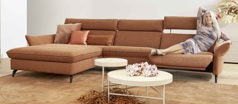 Polsterecke EM St. Moritz - mit Wallfree, 2,5-Sitzer, Recamiere, Stoff, Terracotta