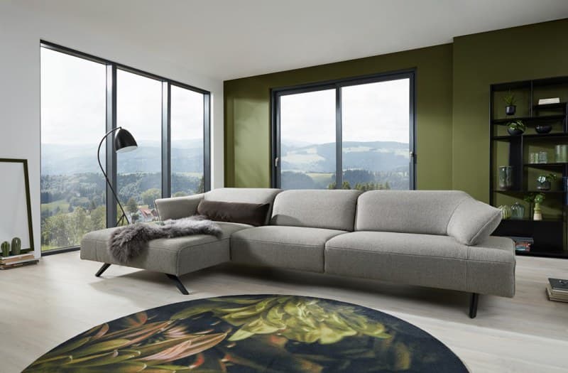 Ecksofa - Longchair links mit 1,5-Sitzer, Kopfteil/Sitztiefe verstellbar, Relaxfunktion motorisch, Leder, Jade