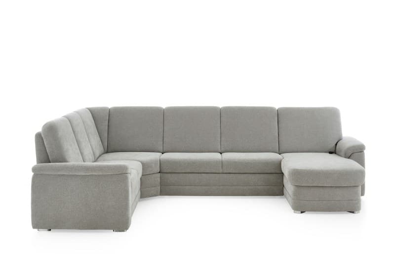 Wohnlandschaft - Ecke links mit 2,5-Sitzer und Longchair rechts, Stoff Alufarben