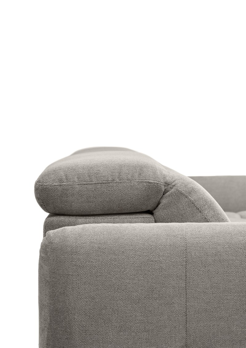 Ecksofa MADAN - 1,5-Sitzer mit Longchair rechts, Sitztiefe verstellbar motorisch, Kopfteil verstellbar, Stoff, Truffle
