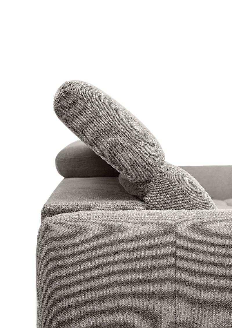 Ecksofa MADAN - 1,5-Sitzer mit Longchair rechts, Sitztiefe verstellbar motorisch, Kopfteil verstellbar, Stoff, Truffle