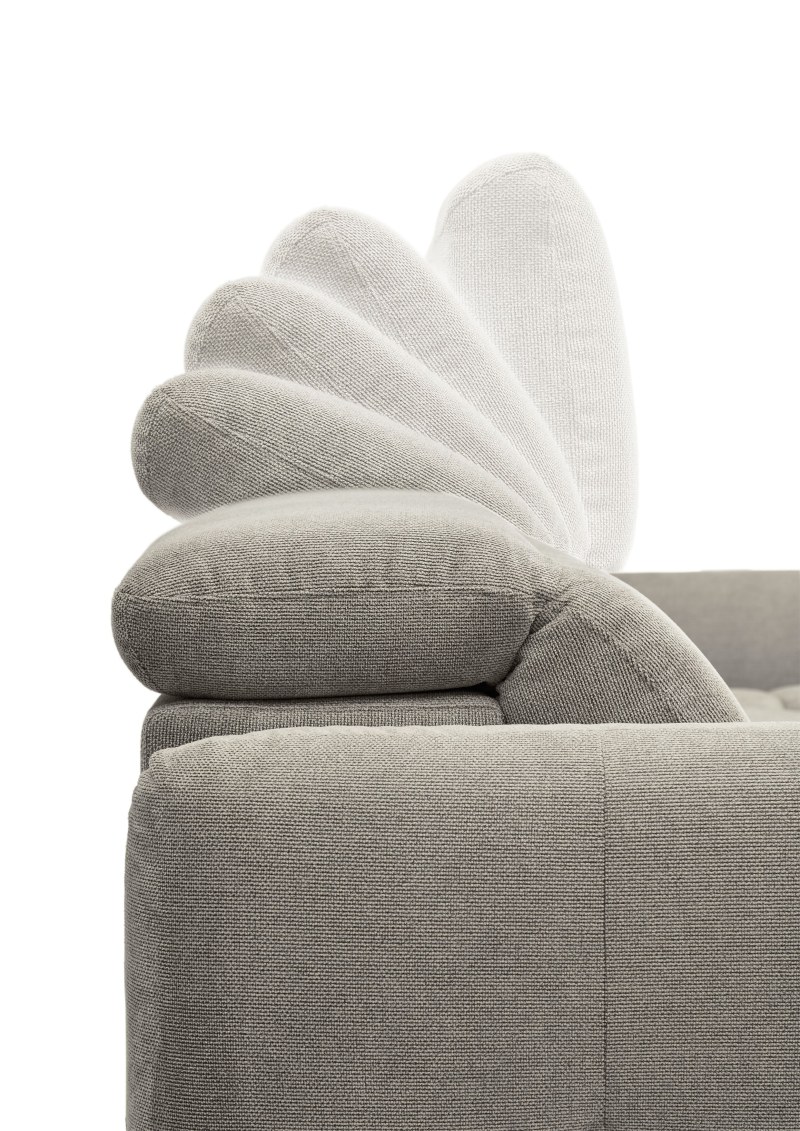 Ecksofa MADAN - 1,5-Sitzer mit Longchair rechts, Sitztiefe verstellbar motorisch, Kopfteil verstellbar, Stoff, Truffle