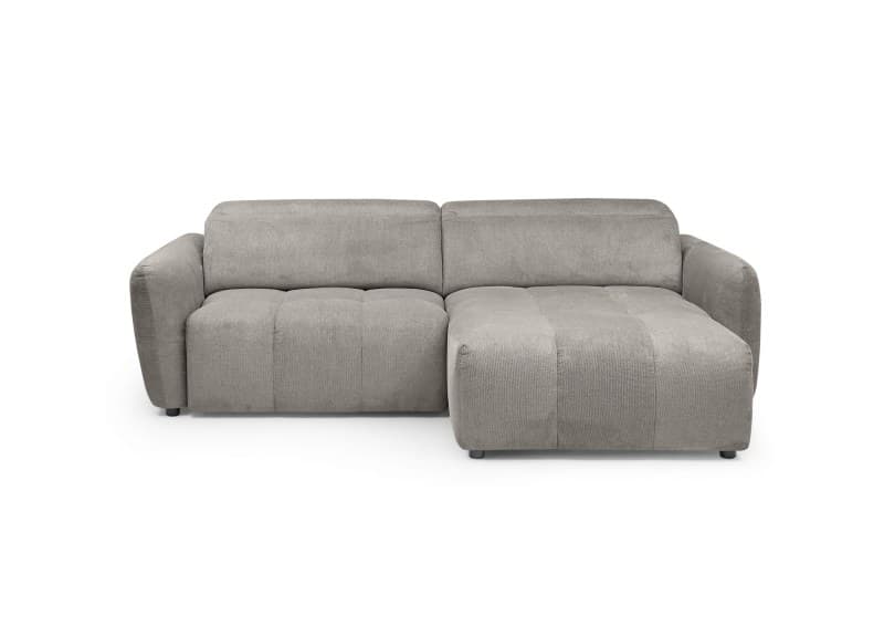 Ecksofa MADAN - 1,5-Sitzer mit Longchair rechts, Sitztiefe verstellbar motorisch, Kopfteil verstellbar, Stoff, Truffle