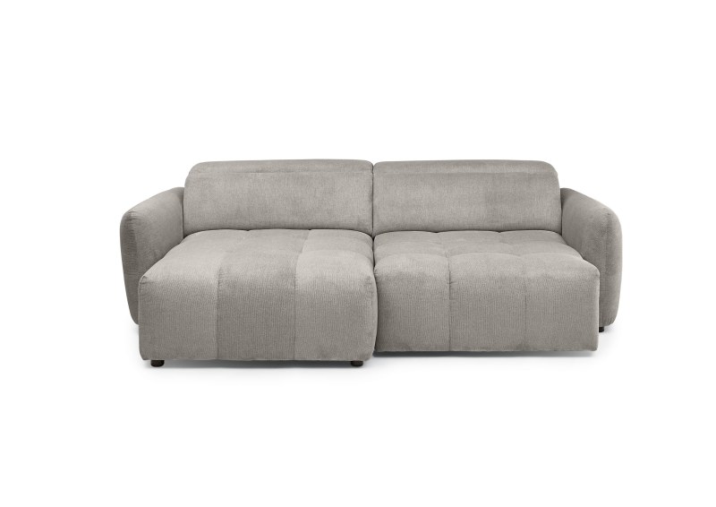 Ecksofa MADAN - 1,5-Sitzer mit Longchair rechts, Sitztiefe verstellbar motorisch, Kopfteil verstellbar, Stoff, Truffle