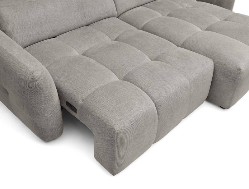 Ecksofa MADAN - 1,5-Sitzer mit Longchair rechts, Sitztiefe verstellbar motorisch, Kopfteil verstellbar, Stoff, Truffle