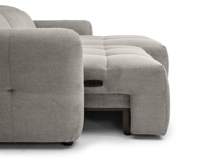 Ecksofa MADAN - 1,5-Sitzer mit Longchair rechts, Sitztiefe verstellbar motorisch, Kopfteil verstellbar, Stoff, Truffle