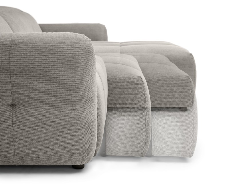 Ecksofa MADAN - 1,5-Sitzer mit Longchair rechts, Sitztiefe verstellbar motorisch, Kopfteil verstellbar, Stoff, Truffle