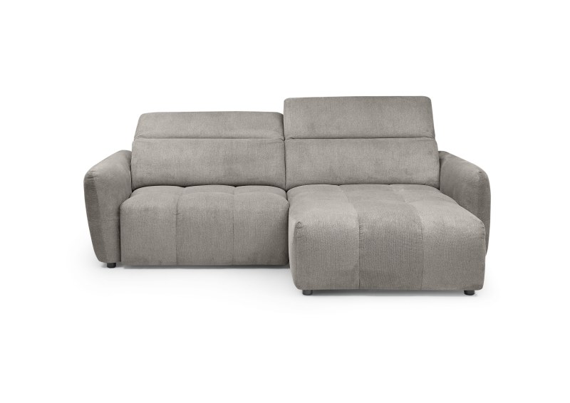 Ecksofa MADAN - 1,5-Sitzer mit Longchair rechts, Sitztiefe verstellbar motorisch, Kopfteil verstellbar, Stoff, Truffle