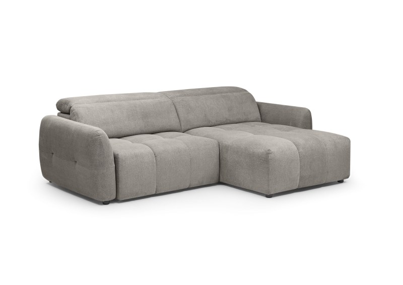 Ecksofa MADAN - 1,5-Sitzer mit Longchair rechts, Sitztiefe verstellbar motorisch, Kopfteil verstellbar, Stoff, Truffle